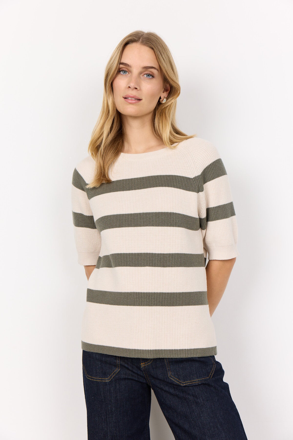 SC-KANITA STRIPE 19 Pullover Støvet Grøn