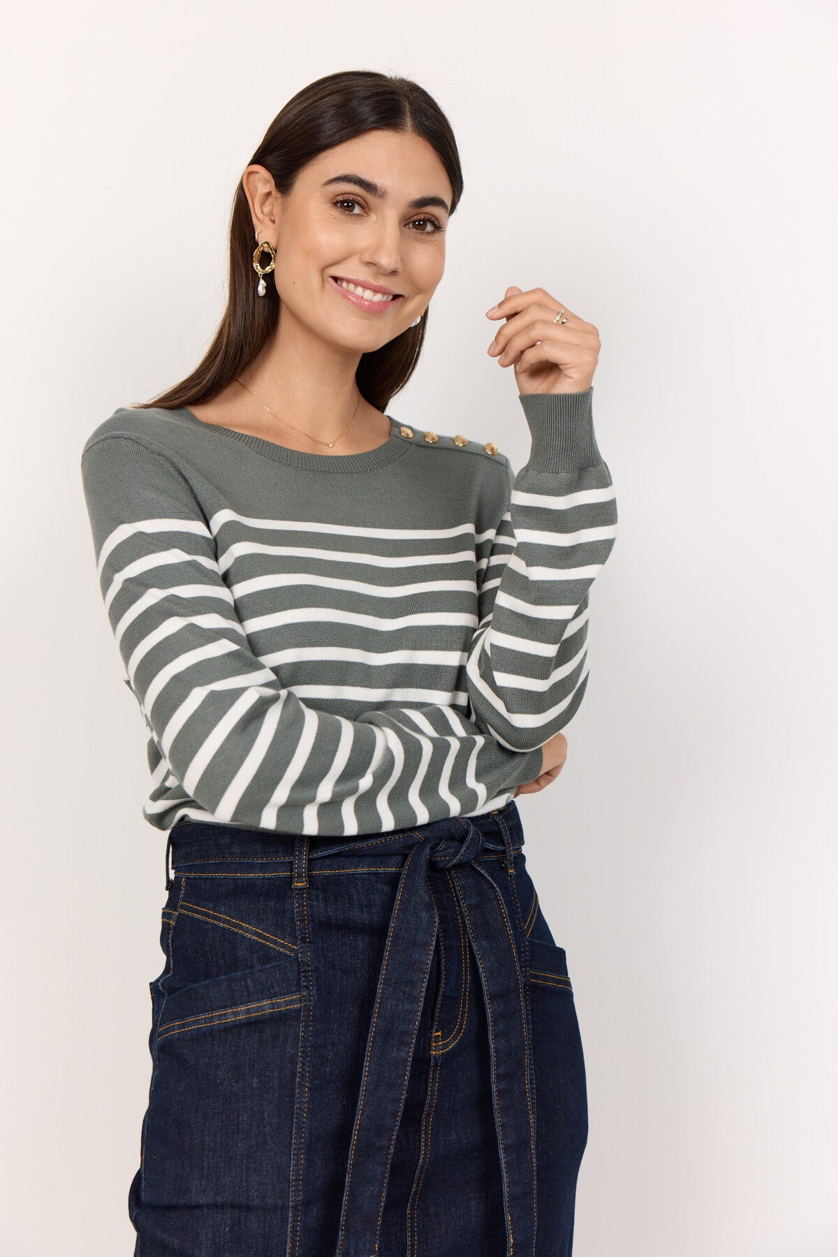 SC-DOLLIE STRIPE 783 Pullover Støvet Grøn